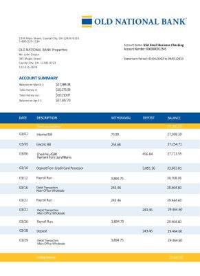 Fake OLD National Business Bank Statement