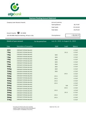 Fake OTP Business Bank Statement