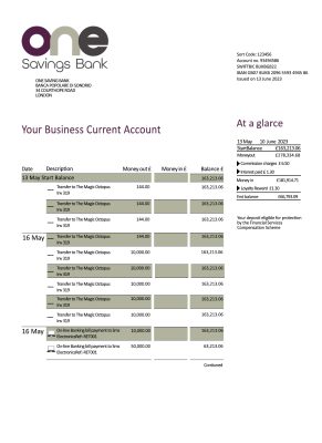Fake Onesavings Business Bank Statement