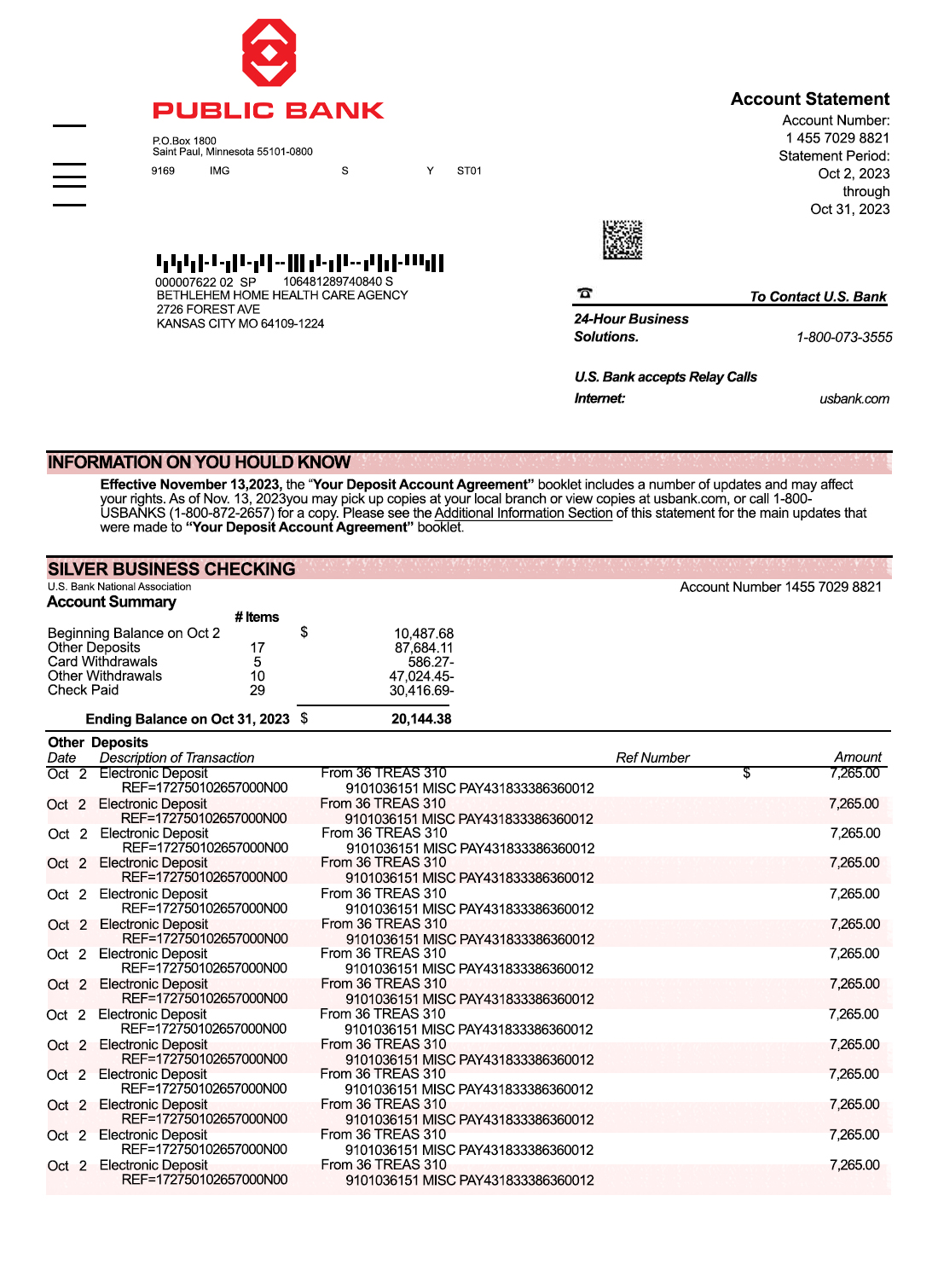 Fake PUBLIC Business Bank Statement