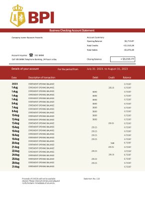 Fake Philippine Islands Business Bank Statement