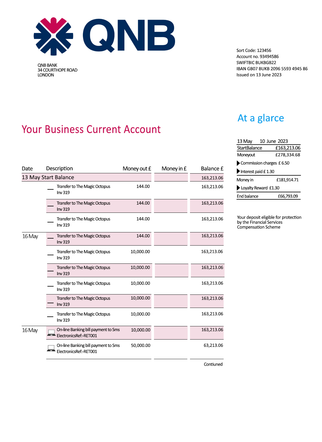 Fake QNB Business Bank Statement