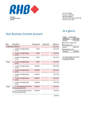 Fake RHB Business Bank Statement