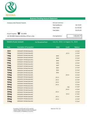 Fake Resona Business Bank Statement
