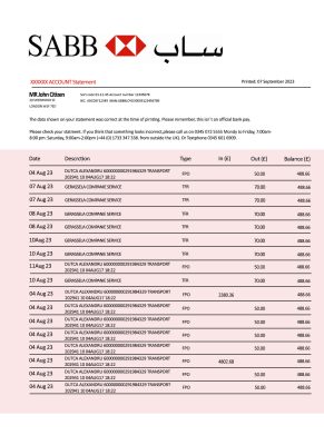 Fake SABB Business Bank Statement