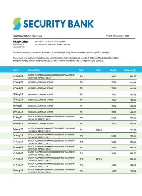 Fake Security Business Bank Statement