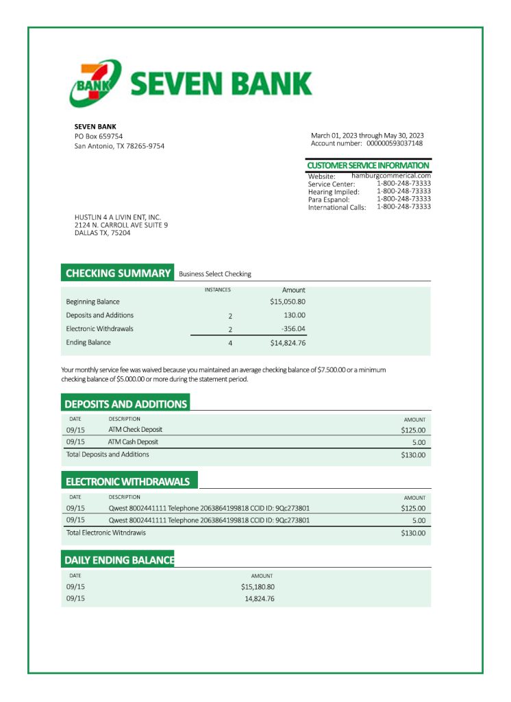 Fake Seven Business Bank Statement