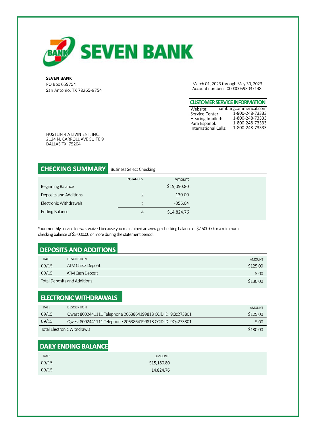 Fake Seven Business Bank Statement