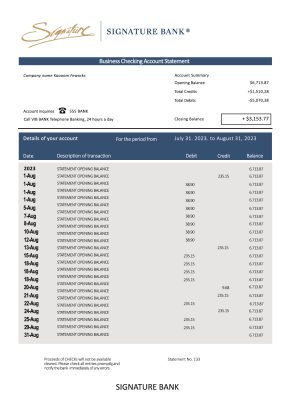 Fake Signature Business Bank Statement