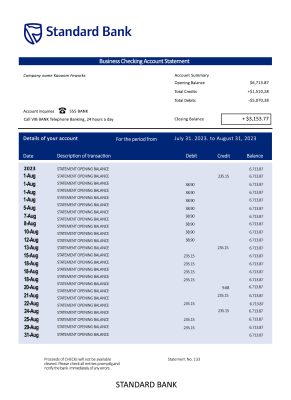 Fake Standard Business Bank Statement