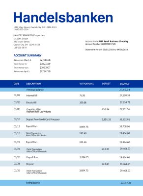 Fake Svenska Handelsbanken Business Bank Statement