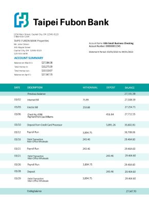 Fake TAIPAI Fubon Business Bank Statement