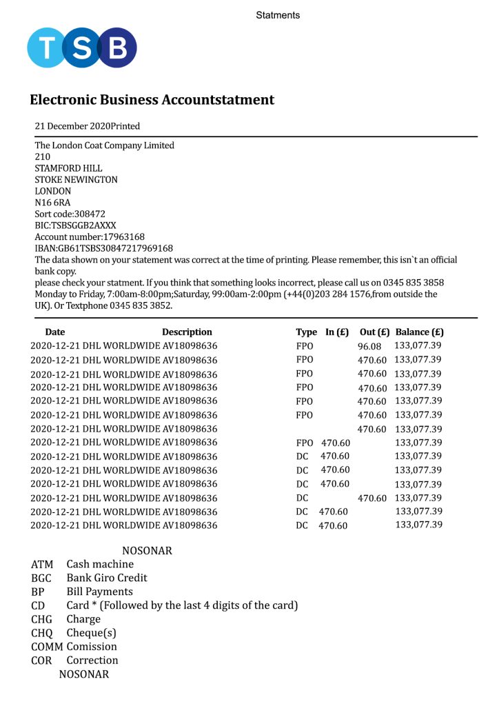 Fake TSB Business Bank Statement