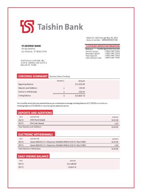 Fake Taishin Business Bank Statement