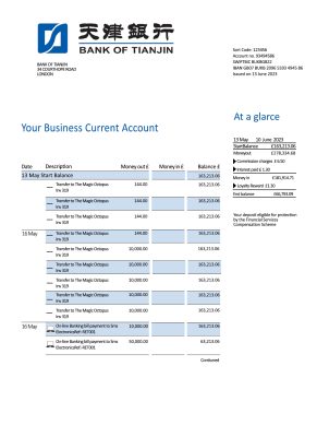 Fake Tianjin Business Bank Statement