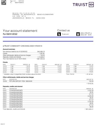 Fake Truist Business Bank Statement