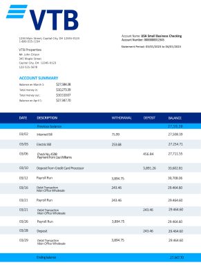 Fake VTB Business Bank Statement