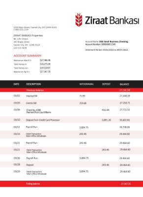 Fake Ziraat Bankasi Business Bank Statement