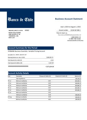 Fake de Chile organization Business Bank Statement